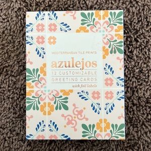 Azulejos Mediterranean Tile Prints 12 Customizable Greeting Cards w/ Foil Labels